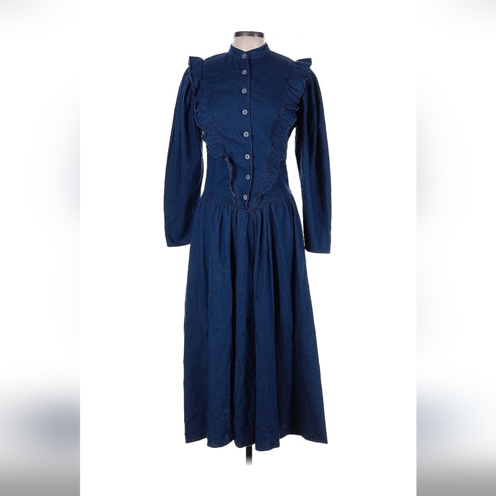 Vintage Dark Wash Prairie Victorian Denim Dress